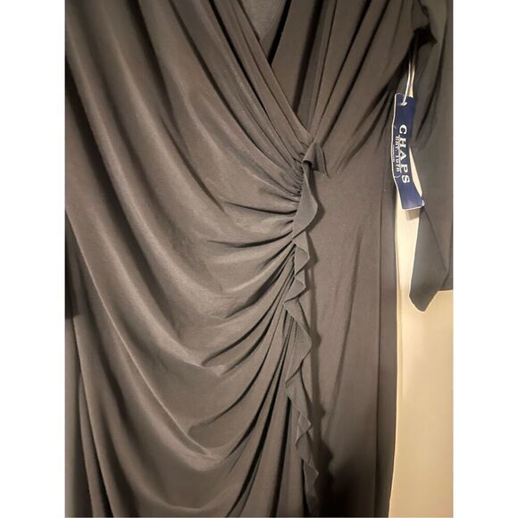 Chaps Size L Long Sleeve Gathered Cocktail Dress Solid Black Ruffle Detail New - Picture 4 of 7